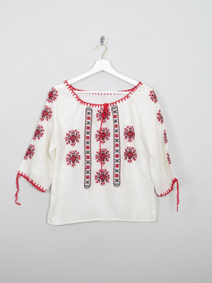 Women’s Vintage Cream Embroidered Peasant Blouse XS - The Harlequin