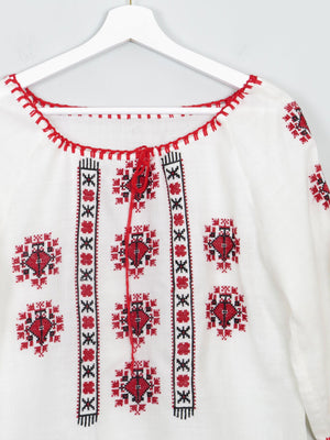 Women’s Vintage Cream Embroidered Peasant Blouse XS - The Harlequin