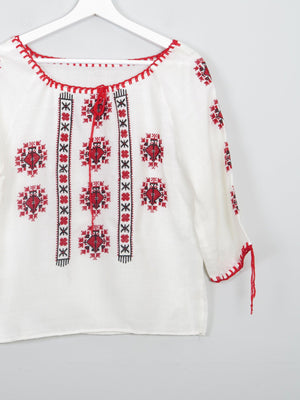 Women’s Vintage Cream Embroidered Peasant Blouse XS - The Harlequin