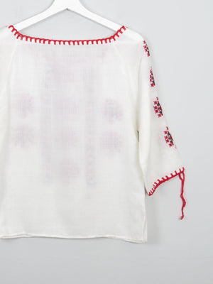 Women’s Vintage Cream Embroidered Peasant Blouse XS - The Harlequin