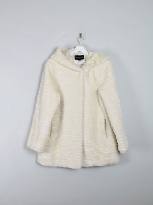 Women's Vintage Cream Faux Fur Hooded Jacket M - The Harlequin