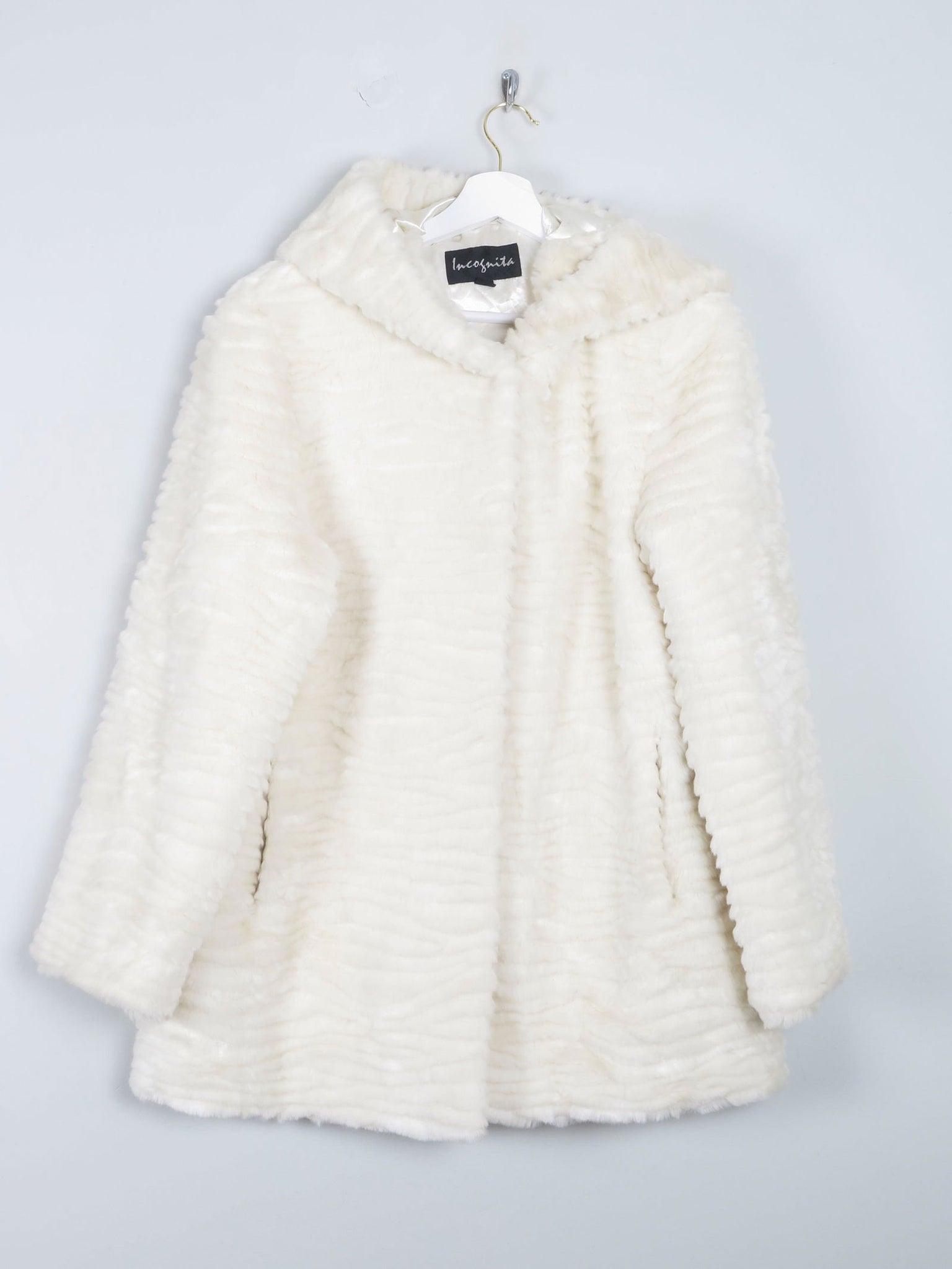 Women's Vintage Cream Faux Fur Hooded Jacket M - The Harlequin