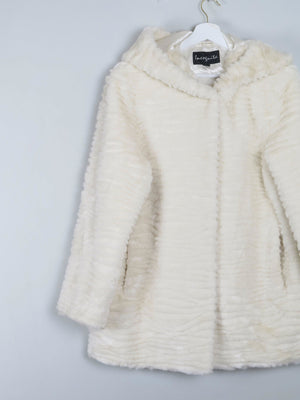 Women's Vintage Cream Faux Fur Hooded Jacket M - The Harlequin