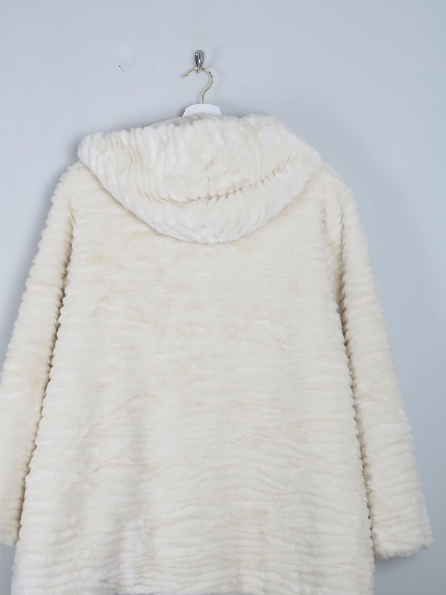 Women's Vintage Cream Faux Fur Hooded Jacket M - The Harlequin