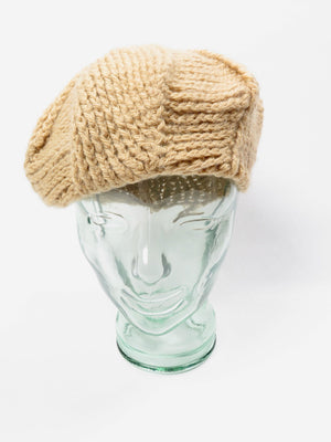 Women’s Vintage Crochet Oatmeal Crochet Beret S - The Harlequin