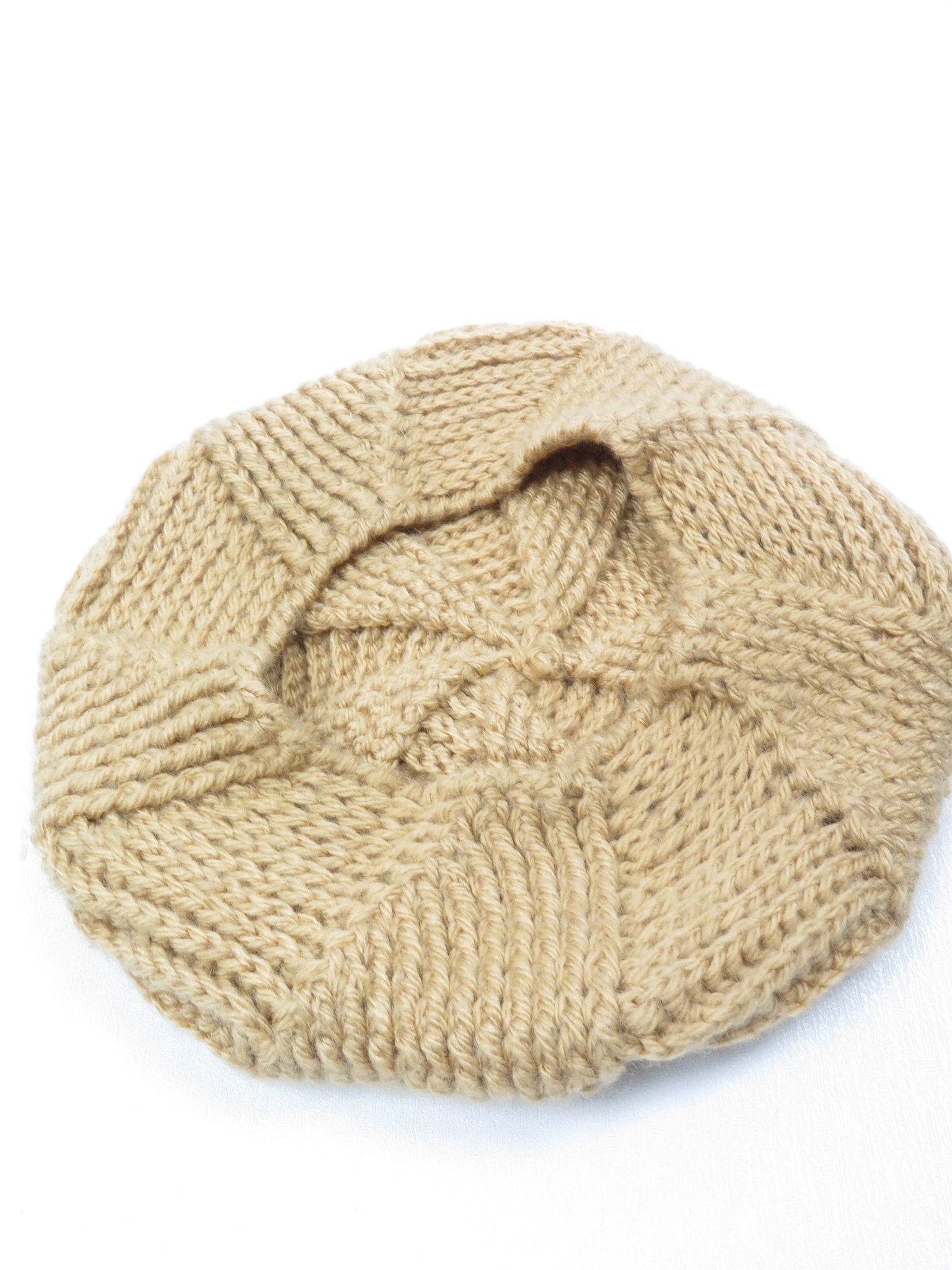 Women’s Vintage Crochet Oatmeal Crochet Beret S - The Harlequin