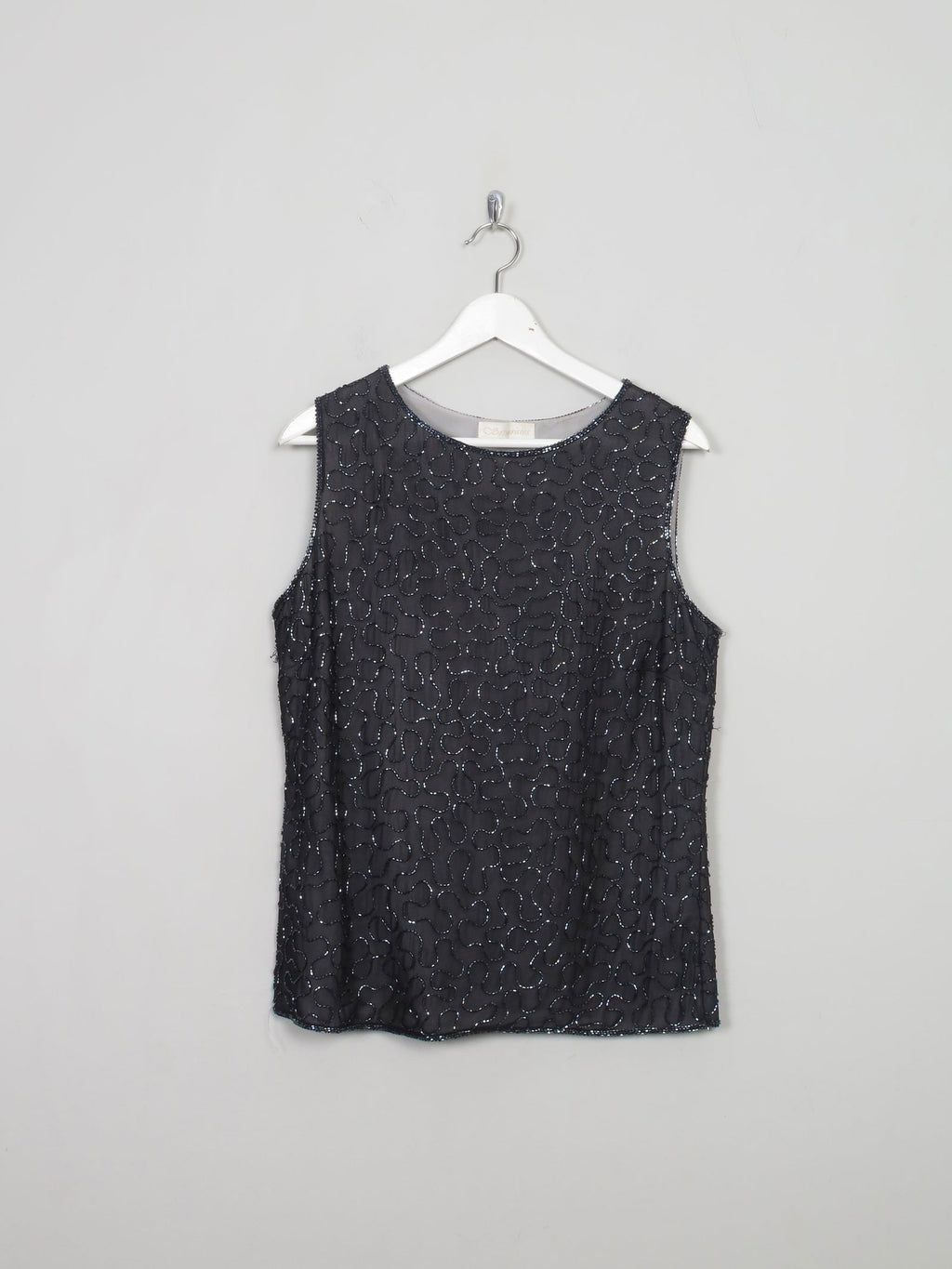 Women's Vintage Dark Grey Beaded Top M - The Harlequin