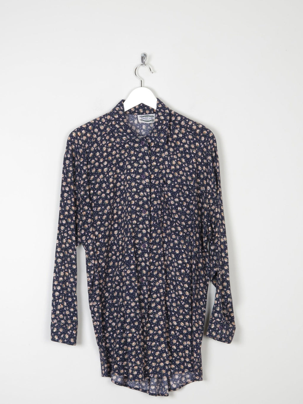 Women’s Vintage Floral Print Navy Blouse S-L - The Harlequin