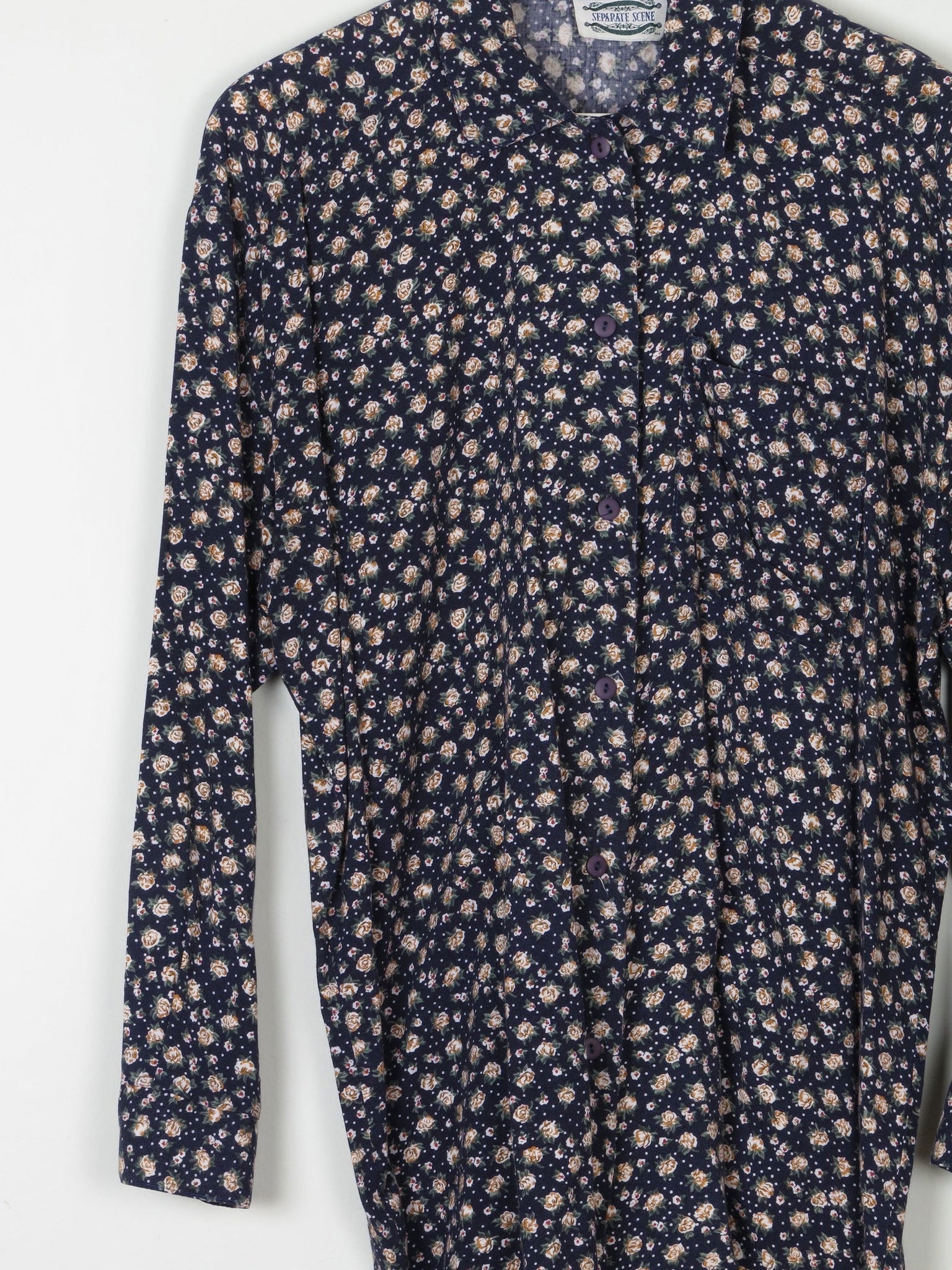 Women’s Vintage Floral Print Navy Blouse S-L - The Harlequin