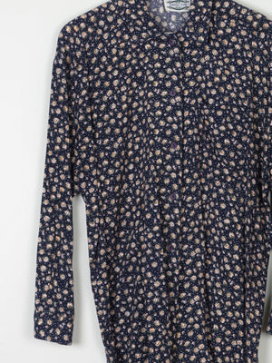 Women’s Vintage Floral Print Navy Blouse S-L - The Harlequin