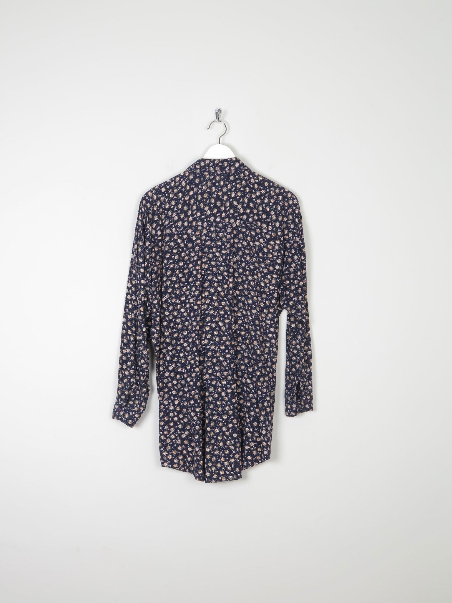 Women’s Vintage Floral Print Navy Blouse S-L - The Harlequin