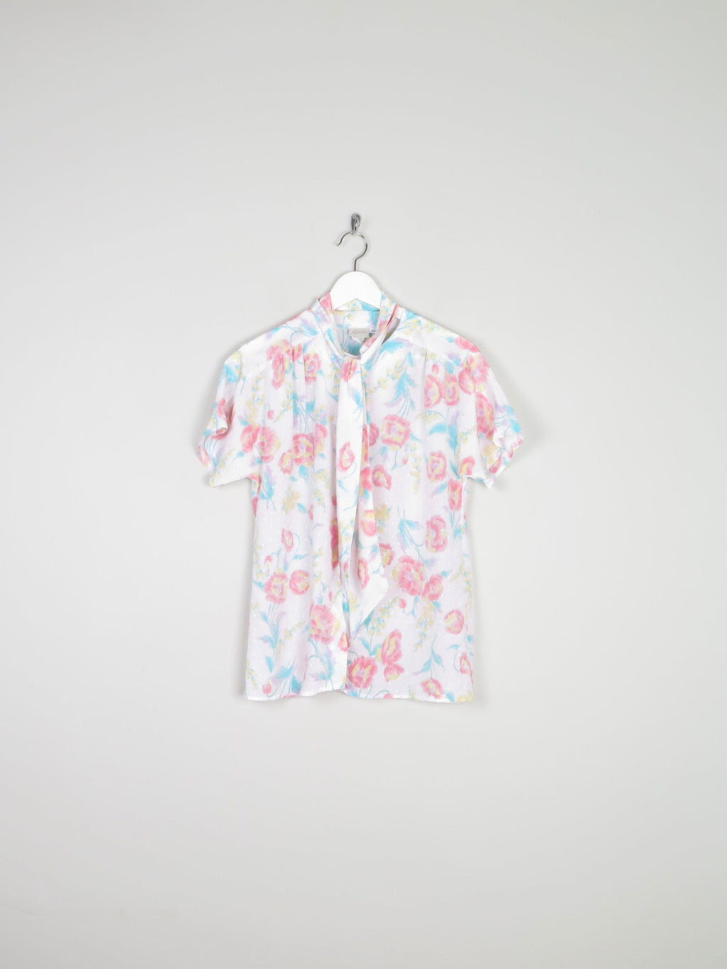 Women’s Vintage Floral Short-Sleeved Blouse With Tie Neck S - The Harlequin