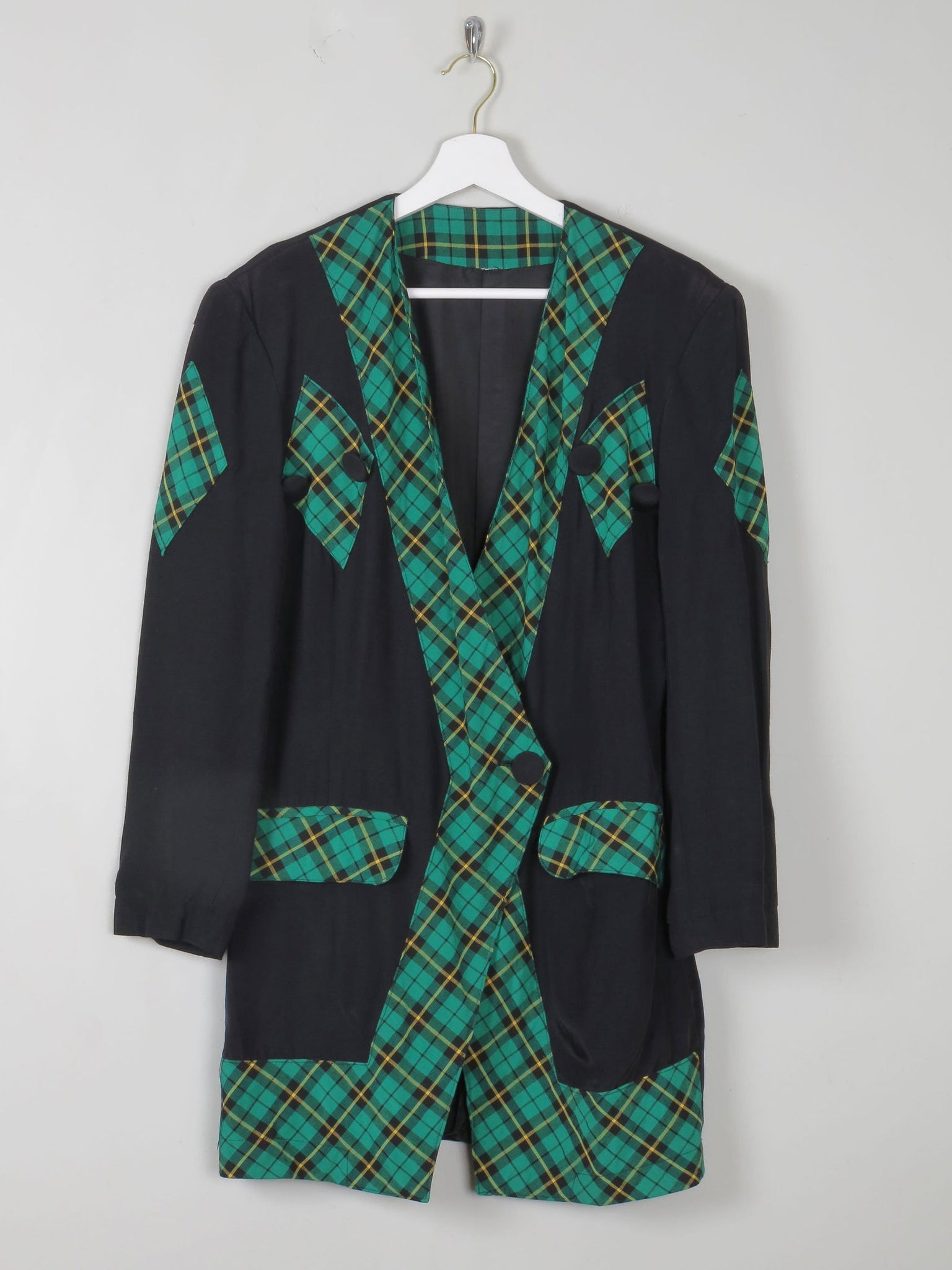 Women's Vintage Green & Black Tartan Jacket S - The Harlequin