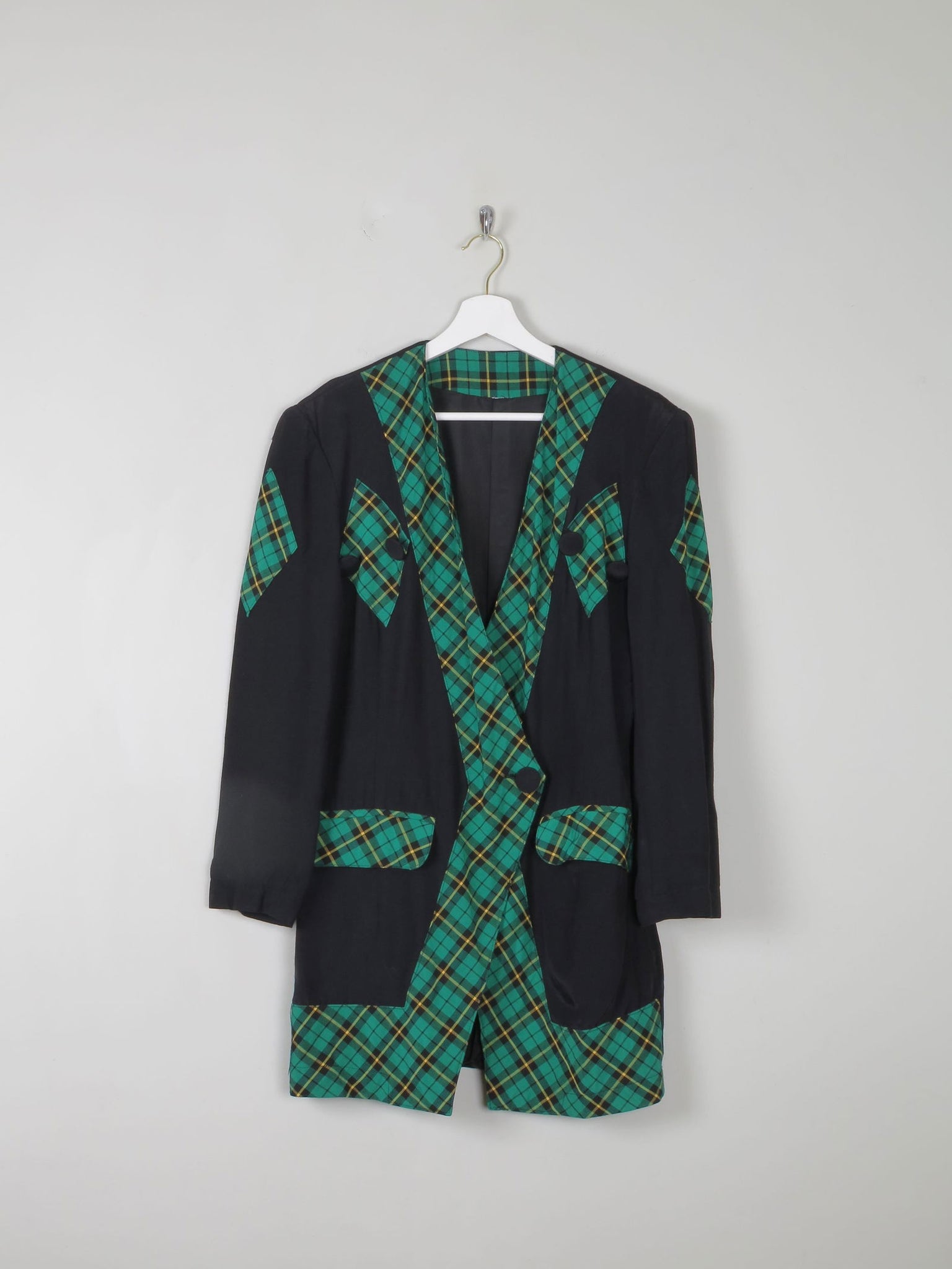 Women's Vintage Green & Black Tartan Jacket S - The Harlequin