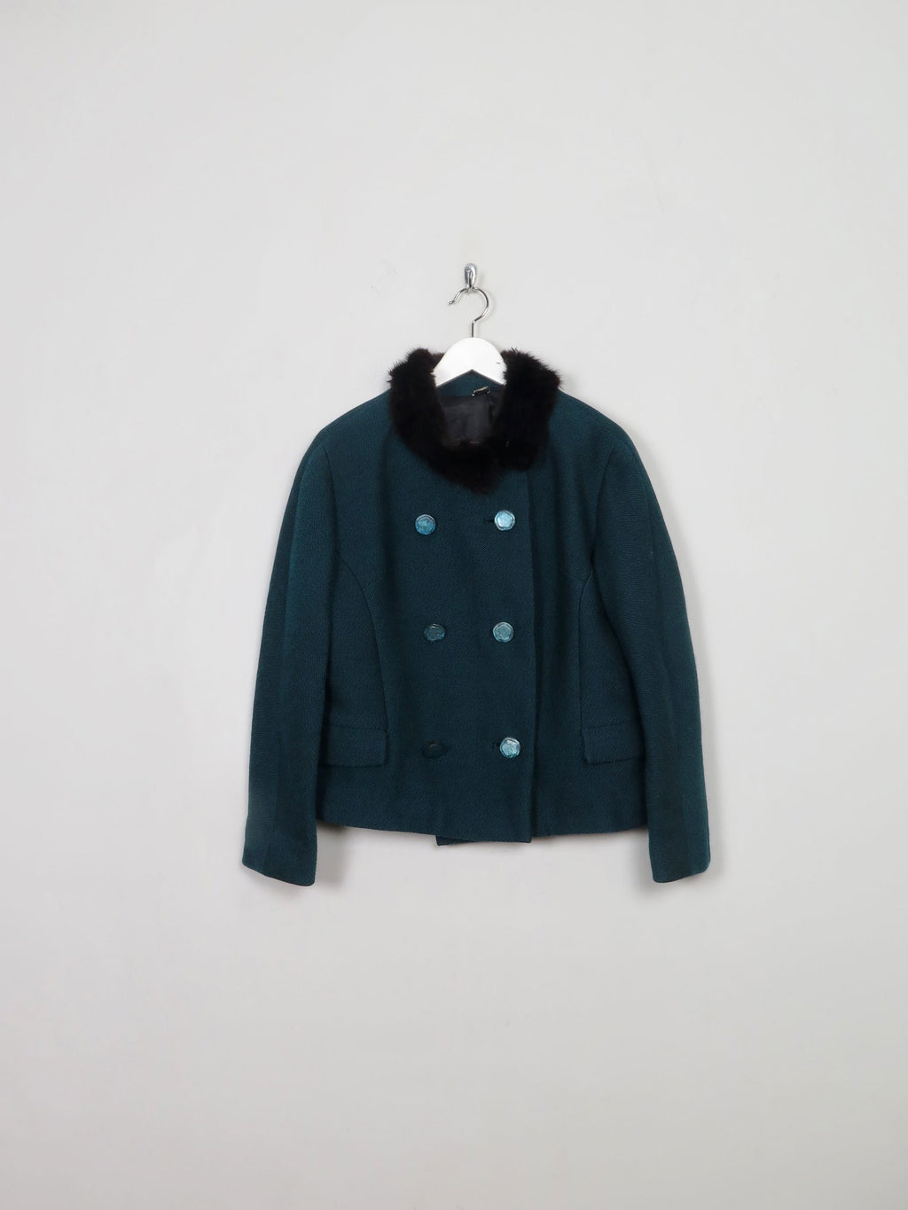 Women's Vintage Green Jacket With Fur Collar M - The Harlequin