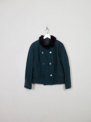 Women's Vintage Green Jacket With Fur Collar M - The Harlequin