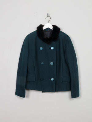 Women's Vintage Green Jacket With Fur Collar M - The Harlequin