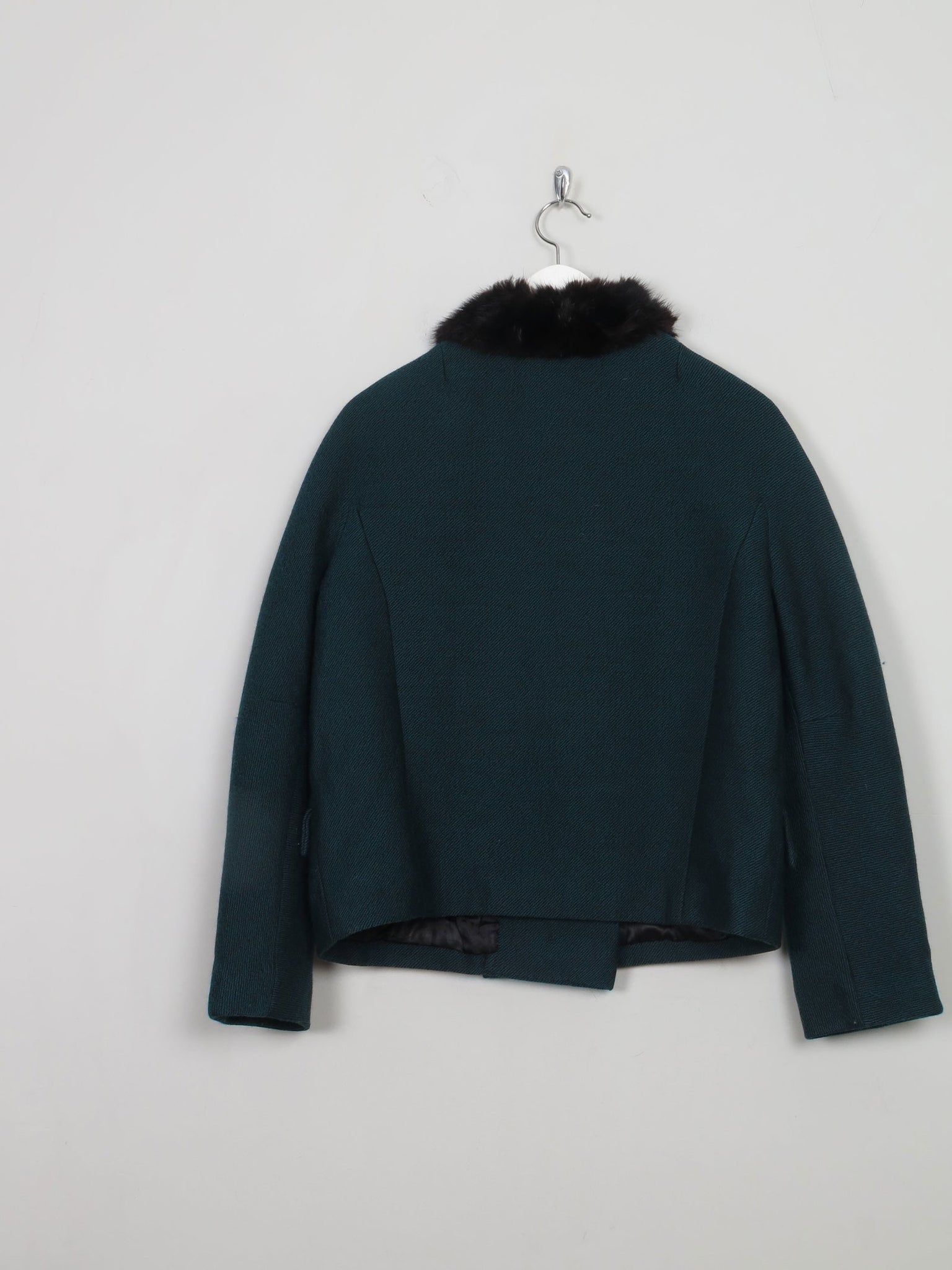Women's Vintage Green Jacket With Fur Collar M - The Harlequin