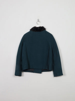 Women's Vintage Green Jacket With Fur Collar M - The Harlequin