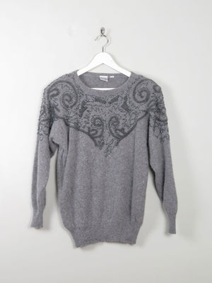 Women's Vintage Grey Embellished Jumper S/M - The Harlequin