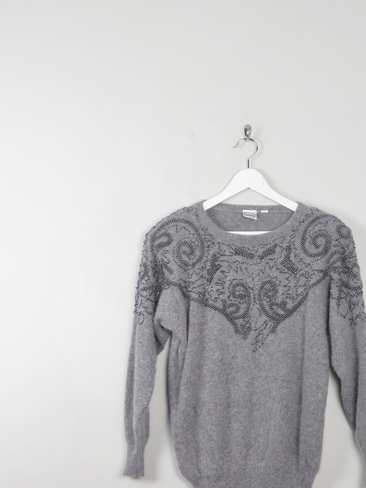 Women's Vintage Grey Embellished Jumper S/M - The Harlequin