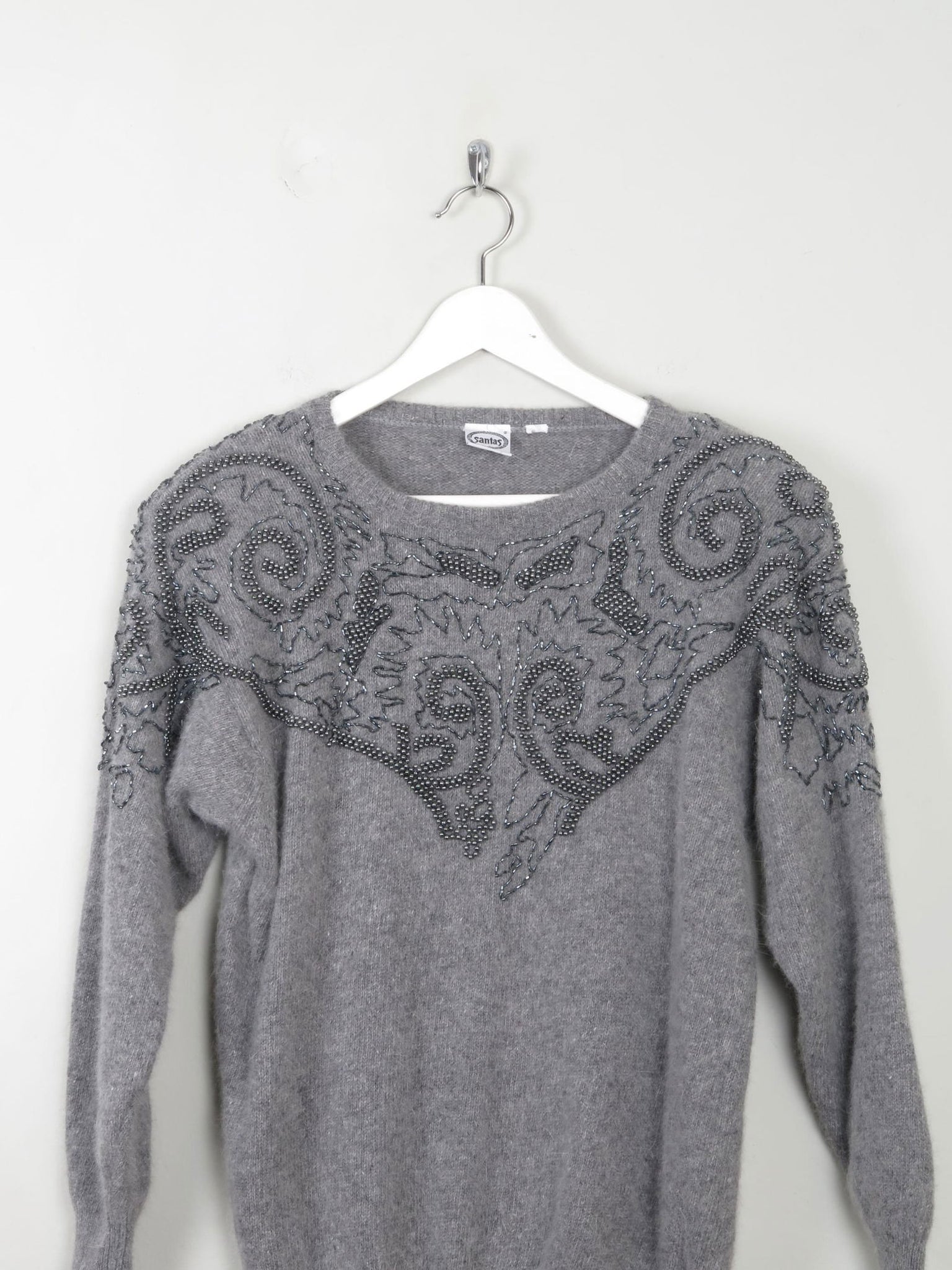 Women's Vintage Grey Embellished Jumper S/M - The Harlequin
