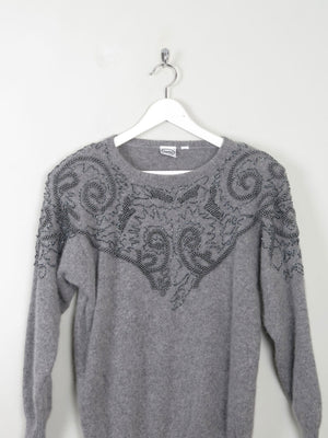 Women's Vintage Grey Embellished Jumper S/M - The Harlequin