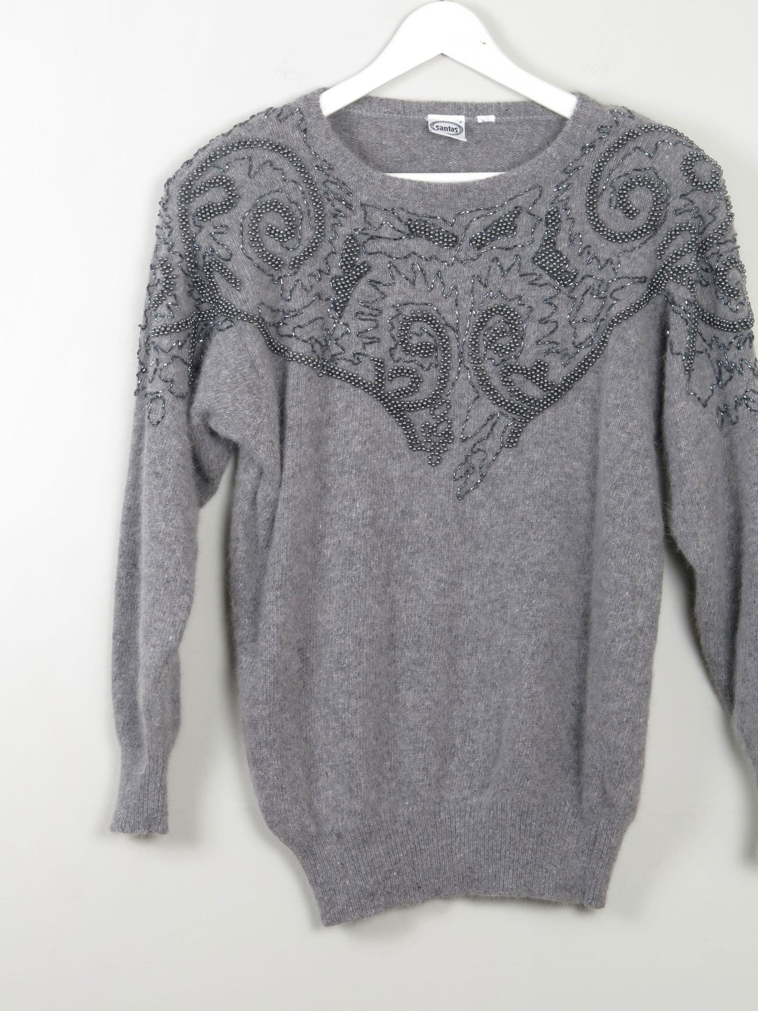Women's Vintage Grey Embellished Jumper S/M - The Harlequin