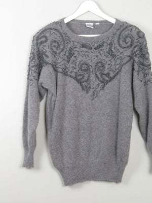 Women's Vintage Grey Embellished Jumper S/M - The Harlequin
