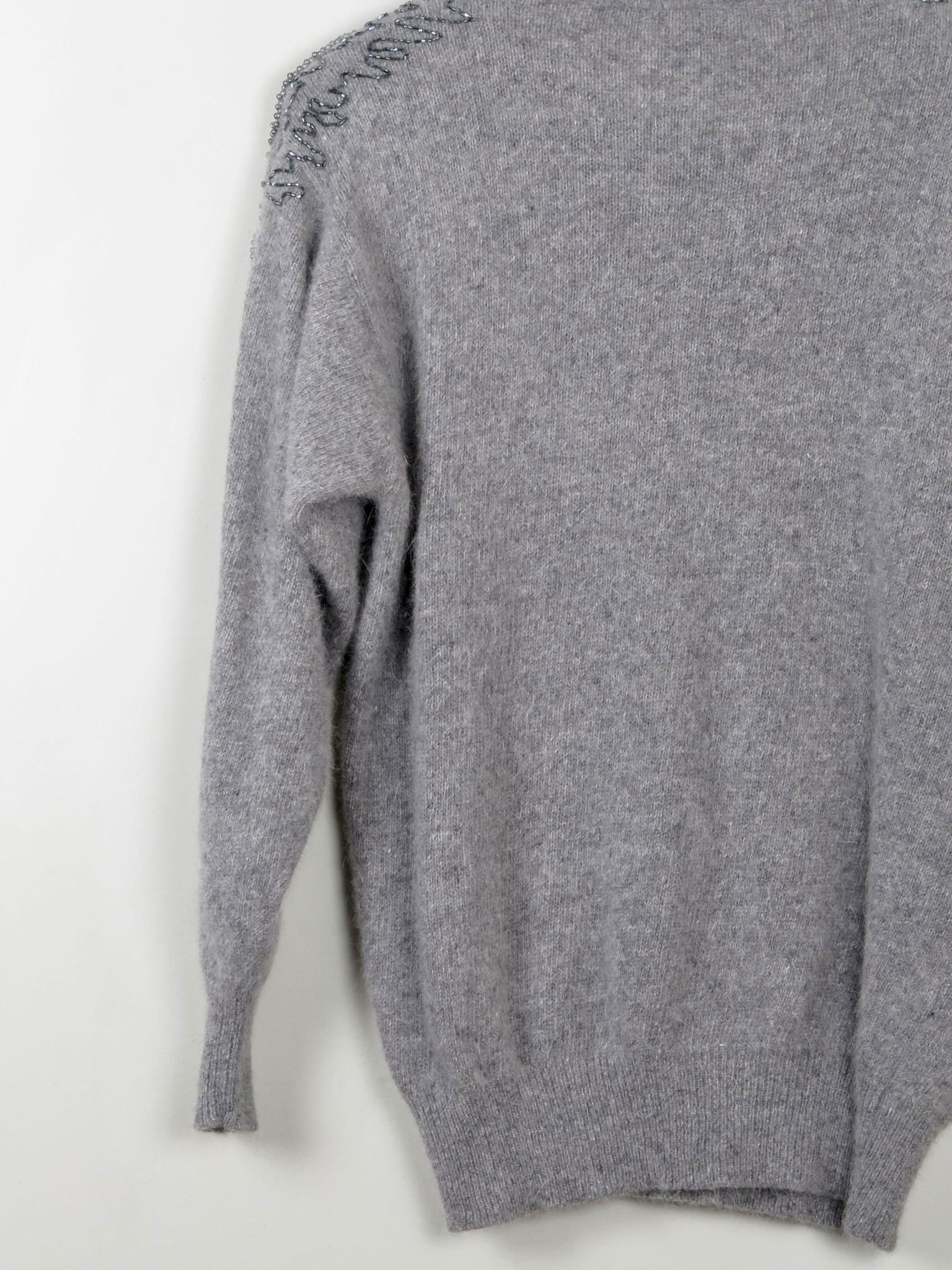 Women's Vintage Grey Embellished Jumper S/M - The Harlequin
