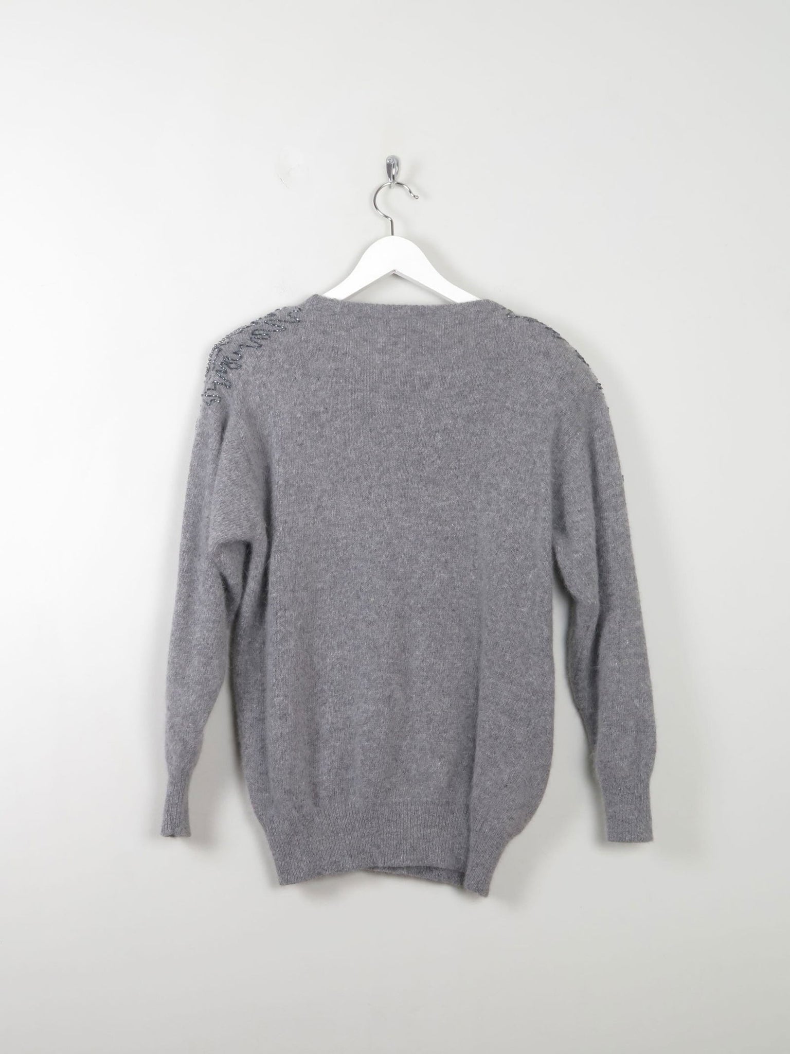 Women's Vintage Grey Embellished Jumper S/M - The Harlequin