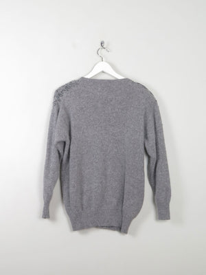 Women's Vintage Grey Embellished Jumper S/M - The Harlequin