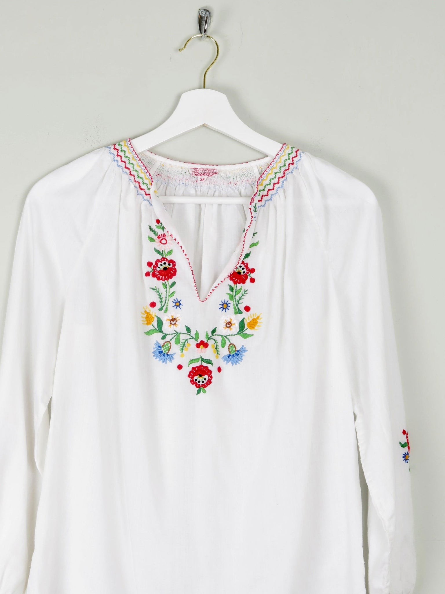 Women's Vintage Hungarian Embroidered Peasant Blouse S - The Harlequin