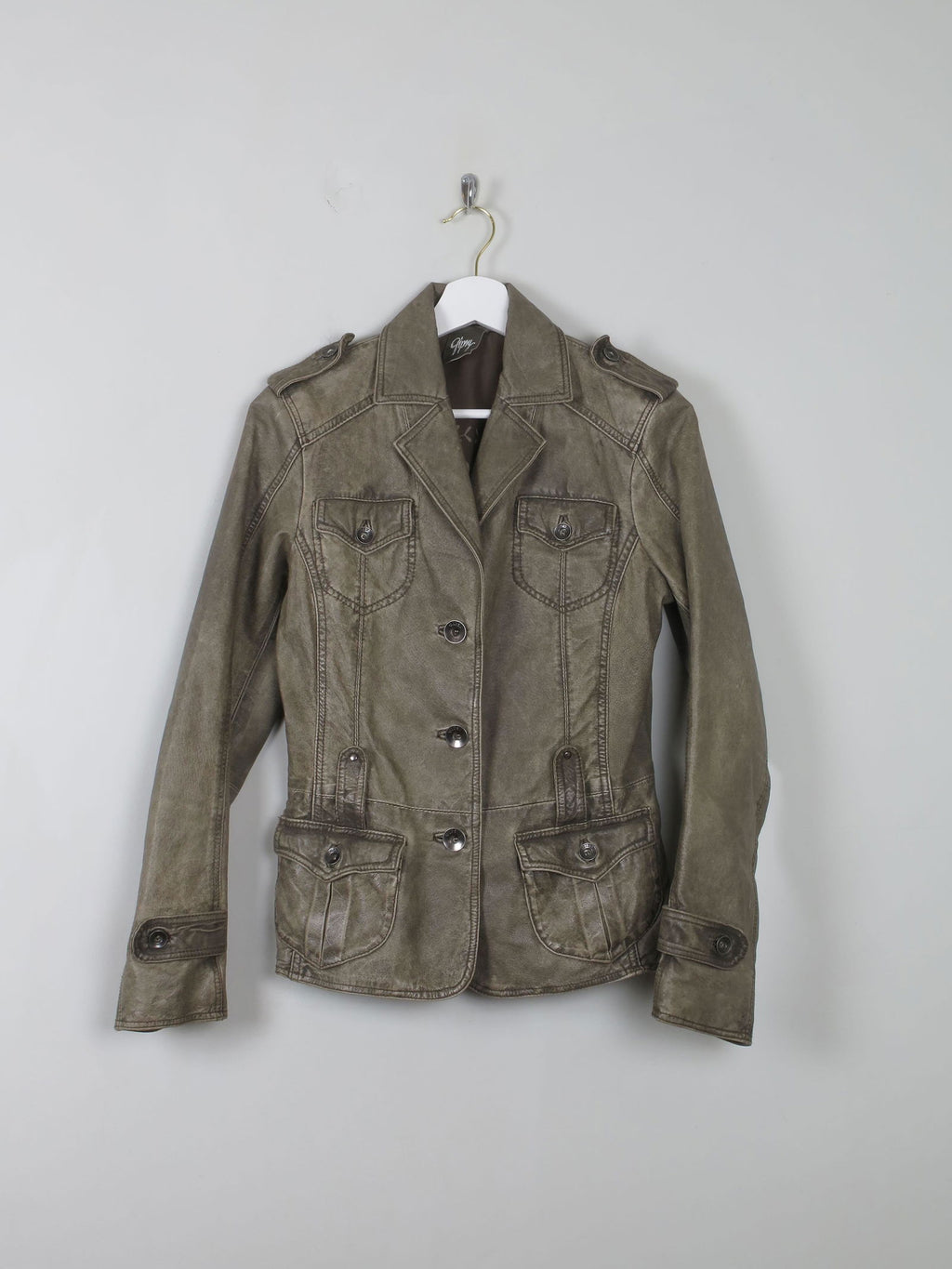 Women's Vintage Khaki Leather Jacket 1990s XS/8 - The Harlequin