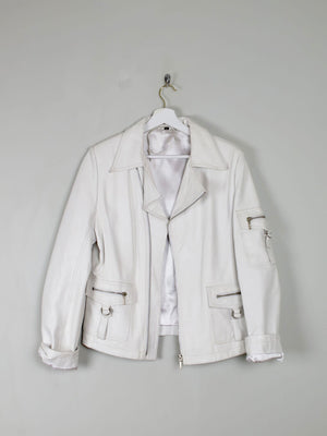 Women's Vintage Leather Biker Jacket Ivory Like New  S-L - The Harlequin