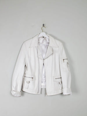 Women's Vintage Leather Biker Jacket Ivory Like New  S-L - The Harlequin