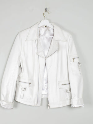 Women's Vintage Leather Biker Jacket Ivory Like New  S-L - The Harlequin