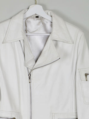 Women's Vintage Leather Biker Jacket Ivory Like New  S-L - The Harlequin