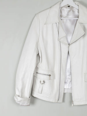 Women's Vintage Leather Biker Jacket Ivory Like New  S-L - The Harlequin