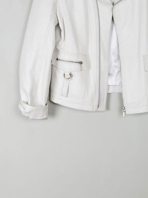 Women's Vintage Leather Biker Jacket Ivory Like New  S-L - The Harlequin