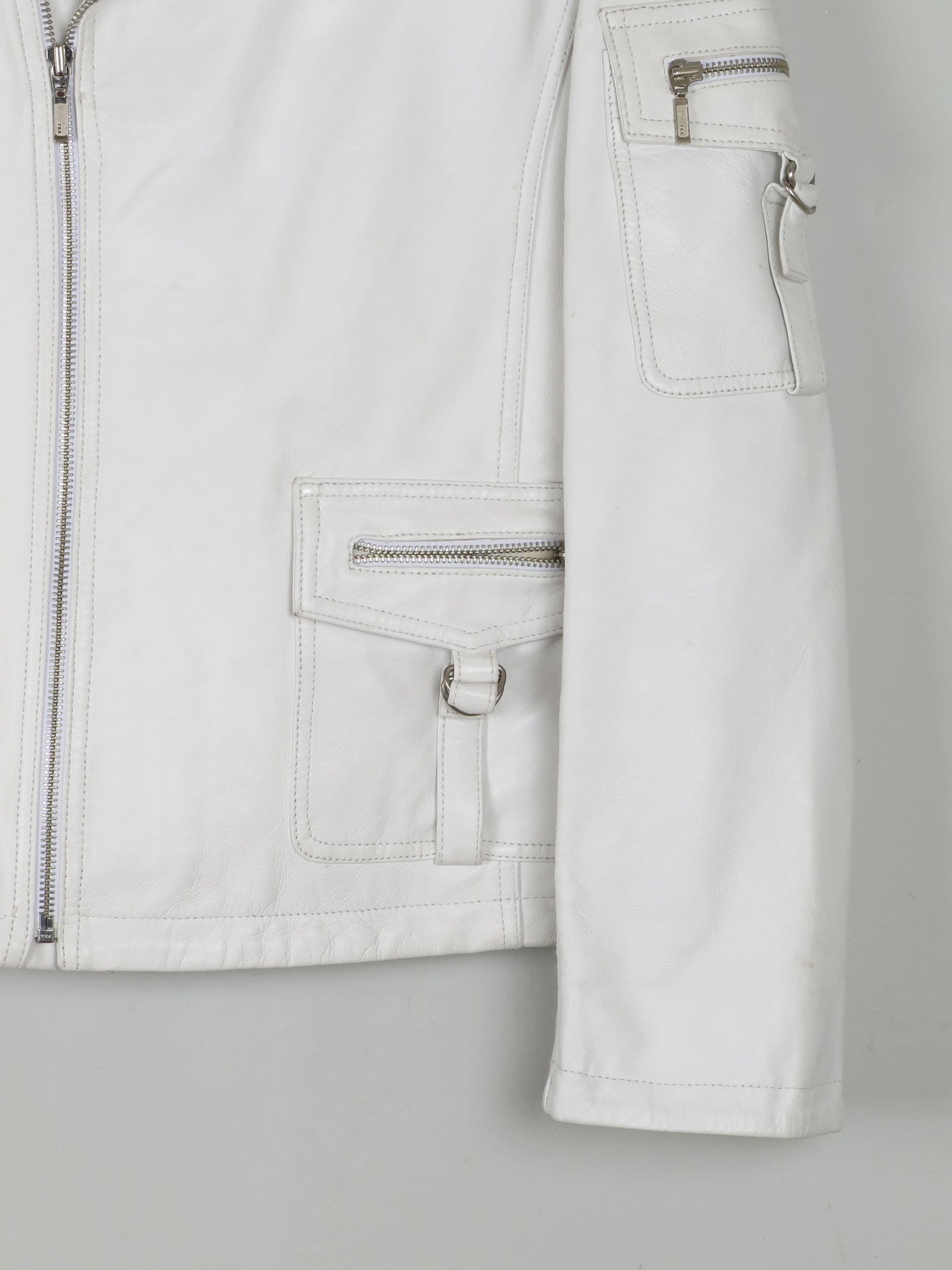 Women's Vintage Leather Biker Jacket Ivory Like New  S-L - The Harlequin