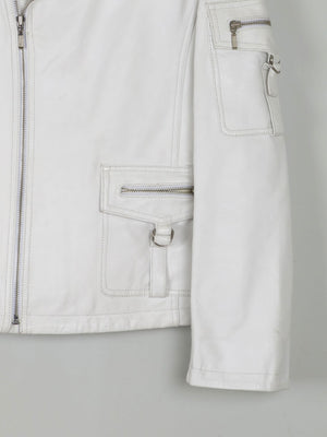 Women's Vintage Leather Biker Jacket Ivory Like New  S-L - The Harlequin