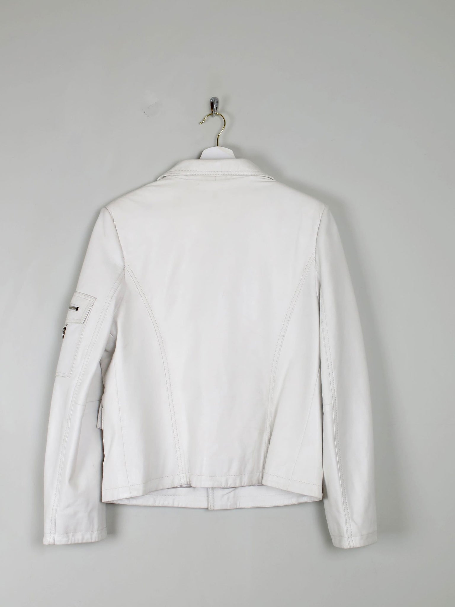 Women's Vintage Leather Biker Jacket Ivory Like New  S-L - The Harlequin