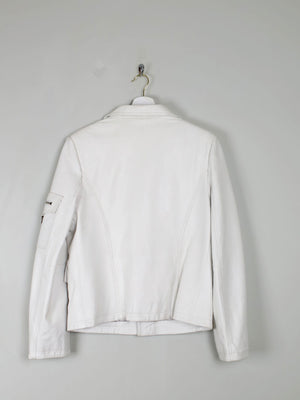 Women's Vintage Leather Biker Jacket Ivory Like New  S-L - The Harlequin