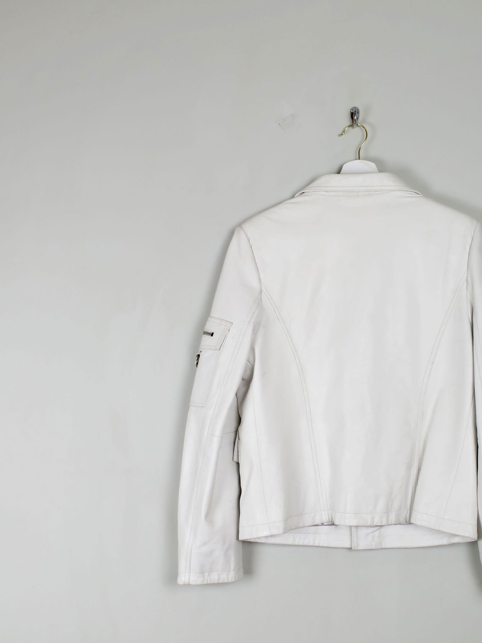 Women's Vintage Leather Biker Jacket Ivory Like New  S-L - The Harlequin