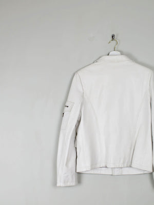 Women's Vintage Leather Biker Jacket Ivory Like New  S-L - The Harlequin