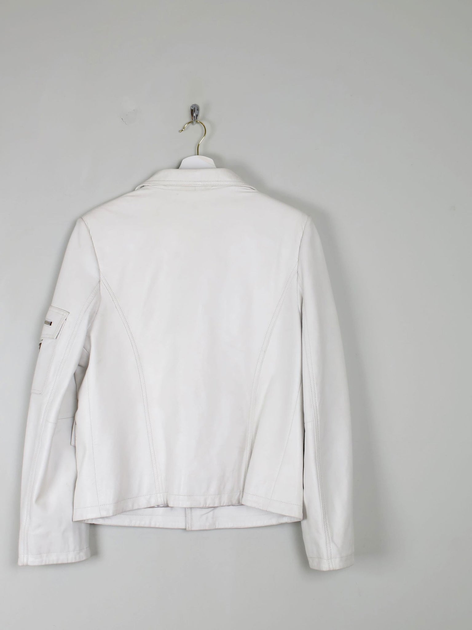 Women's Vintage Leather Biker Jacket Ivory Like New  S-L - The Harlequin