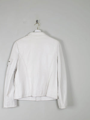 Women's Vintage Leather Biker Jacket Ivory Like New  S-L - The Harlequin