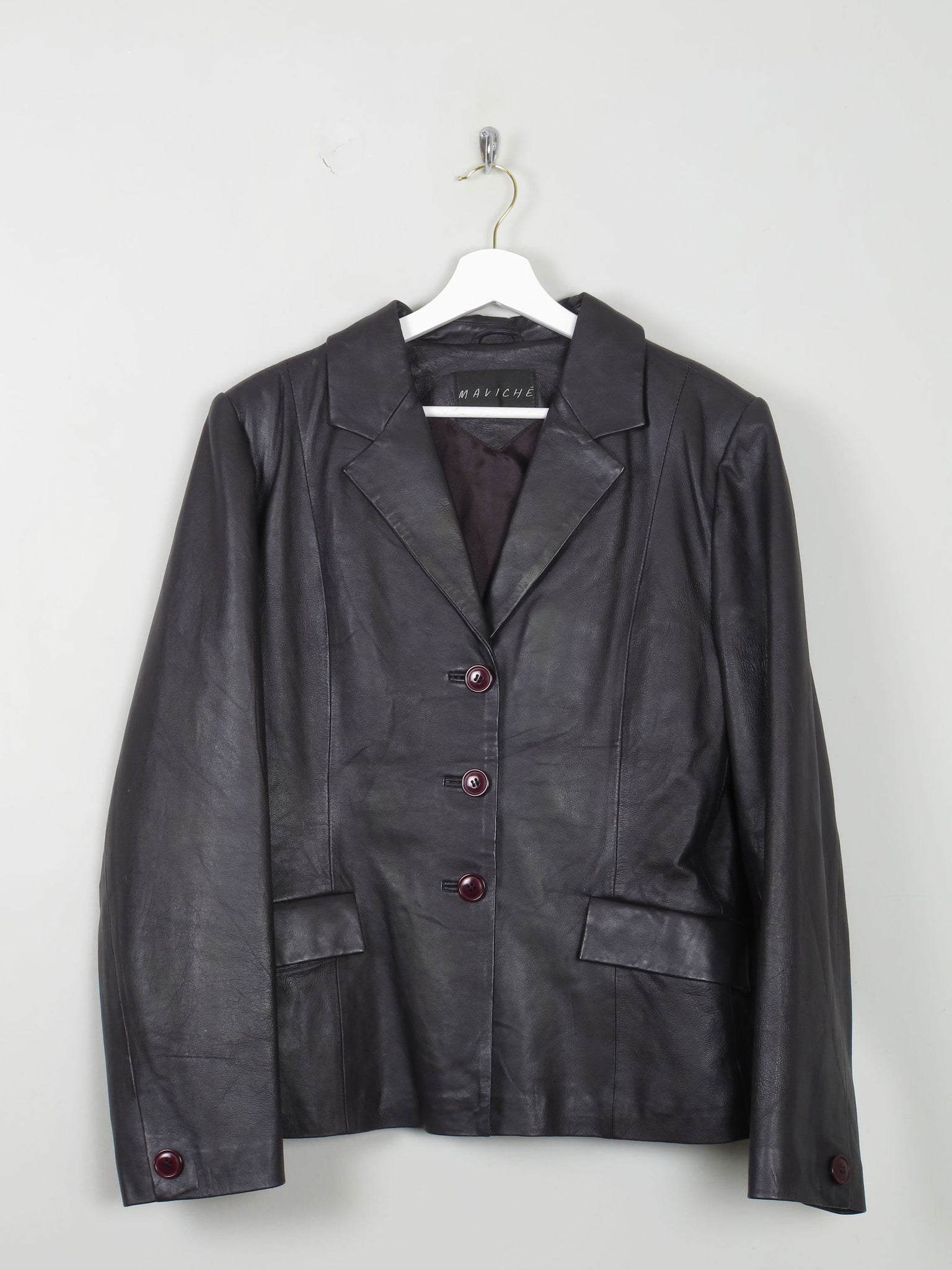 Women's Vintage Leather Jacket Plum L - The Harlequin
