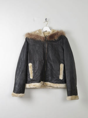 Women's Vintage Leather Lined Jacket With Hood M - The Harlequin
